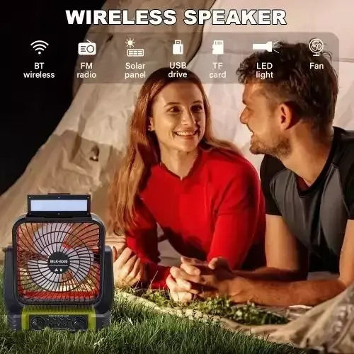 Fp-336-s Rechargeable Solar Fan 8” – Flashlight – Powerbank – Speaker Black Blue