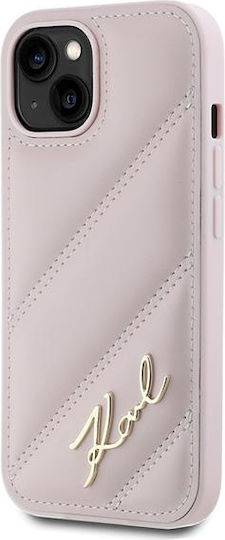 Karl Lagerfeld Diagonal Quilted Script Umschlag Rückseite Silikon / Kunststoff / Leder Rosa (iPhone 13)