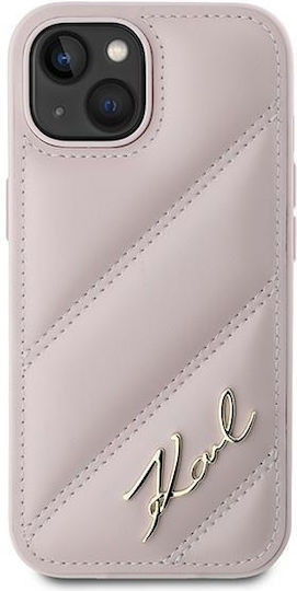 Karl Lagerfeld Diagonal Quilted Script Umschlag Rückseite Silikon / Kunststoff / Leder Rosa (iPhone 13)