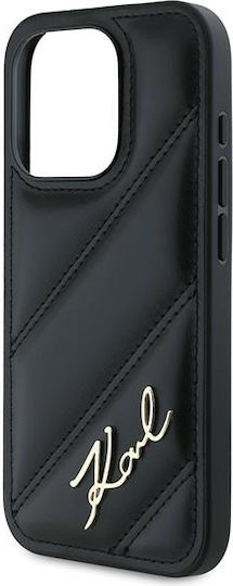 Karl Lagerfeld Diagonal Quilted Script Umschlag Rückseite Silikon / Kunststoff / Leder Schwarz (iPhone 15 Pro Max)