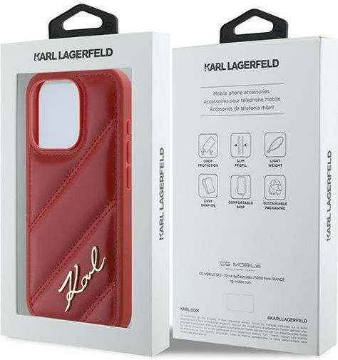 Karl Lagerfeld Diagonal Quilted Script Umschlag Rückseite Kunststoff Rot (iPhone 15 Pro Max)