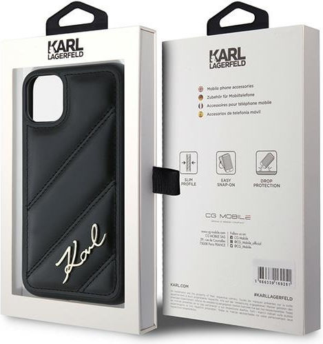 Karl Lagerfeld Diagonal Quilted Script Umschlag Rückseite Silikon / Kunststoff / Leder Schwarz (iPhone 11)