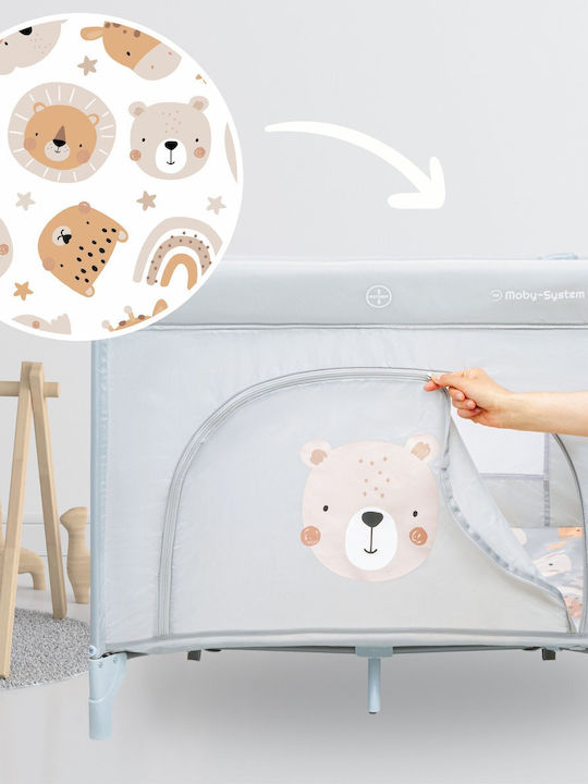 Moby System Teddy Bear Playpen with Mattress Gray 100x97cm