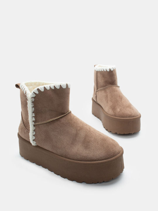 Luigi Damen Knöchelstiefel mit Pelz Beige