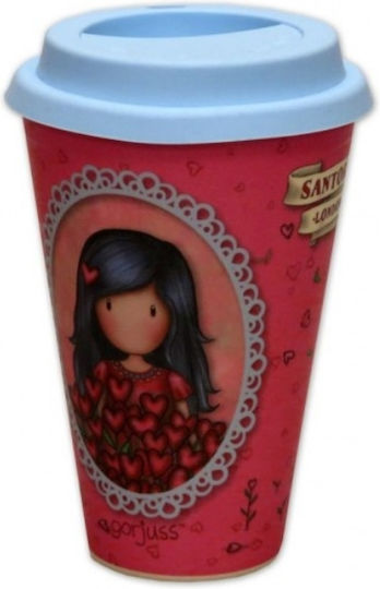 Santoro Mug Bamboo with Lid Red