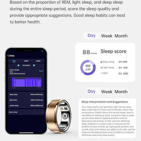 Techsuit R3 Smart Ring 19.8mm mit Pulsmesser Gold