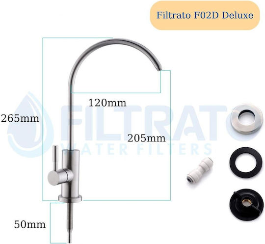 Filtrato Μονό Βρυσάκι Ανοξείδωτο F02D Deluxe Αξεσουάρ Φίλτρων Νερού 53-0015