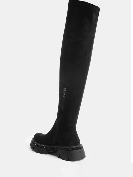 Luigi Synthetic Leather Over the Knee Medium Heel Women's Boots with Zipper Black