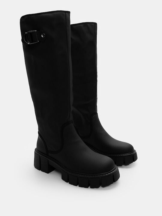 Luigi Synthetic Leather Medium Heel Women's Boots with Fur Black