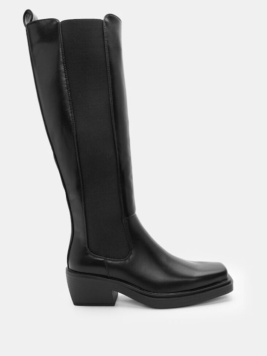 Luigi Suede Medium Heel Women's Boots with Rubber Black