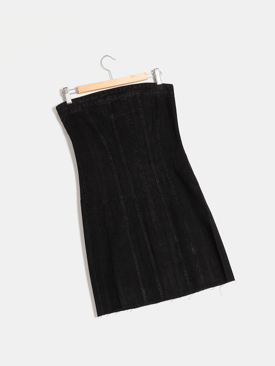 Rochie Mini Fără Bretele din Denim Negru