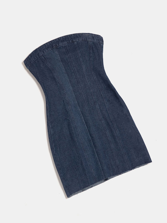 Dark Blue Mini Strapless Denim Dress