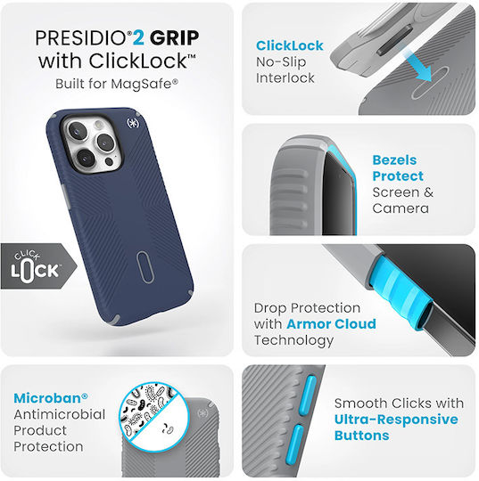 Speck Presidio2 Grip Back Cover Plastic Albastru (iPhone 15 Pro)