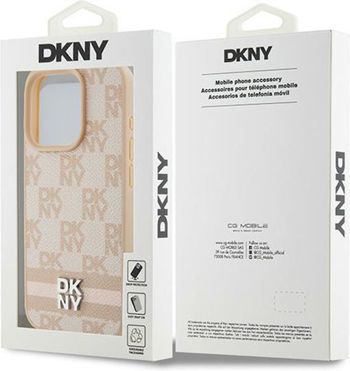 Dkny Pu Leather Checkered Pattern Stripe Case Iphone 15 Pro Max Pink