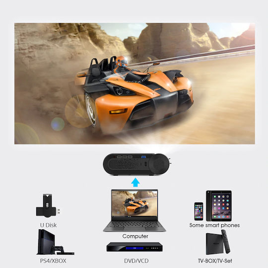 Powertech PT-962 Projector LCD HD Λάμπας LED με Wi-Fi και Ενσωματωμένα Ηχεία