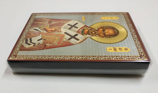 Saint Nicholas Archbishop of Myra "Flat Icon with Gold Foil Category Paper Xkl No 0 Dimension 10.0cm X 14.0cm" Wood Icon Mdf S&k Byzantine Icons