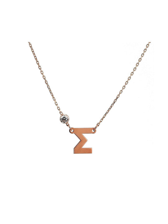 Goldsmith Necklace Monogram from Pink Gold Plated Silver with Zircon