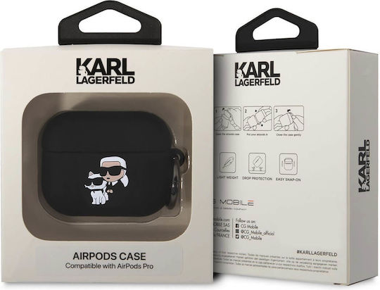 Karl Lagerfeld 3d Logo Nft Karl's Head Silicone Case with Keychain Black for Apple AirPods Pro