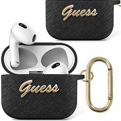 Guess Saffiano Hülle Synthetisches Leder / Kunststoff in Schwarz Farbe für Apple AirPods 3