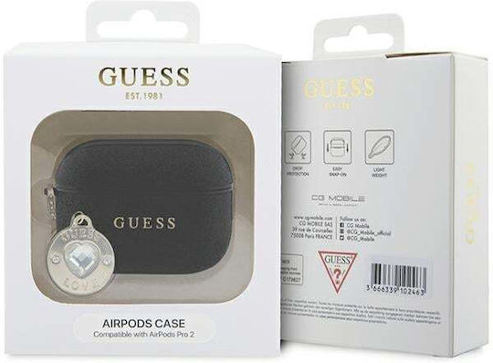 Guess Fixed Glitter Heart Diamond Charm Θήκη σε Μαύρο χρώμα για Apple AirPods Pro 2