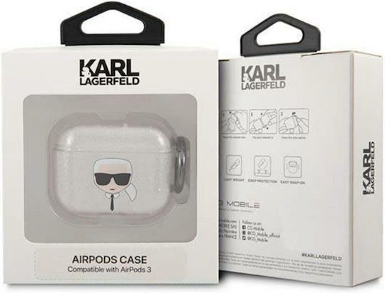 Karl Lagerfeld Glitter Karl`s Head Θήκη Σιλικόνης σε Γκρι χρώμα για Apple AirPods 3