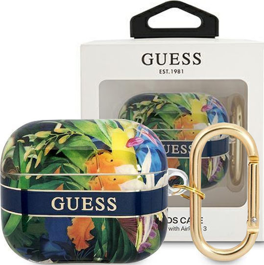 Guess Flower Print Θήκη Σιλικόνης με Γάντζο σε Μπλε χρώμα για Apple AirPods 3