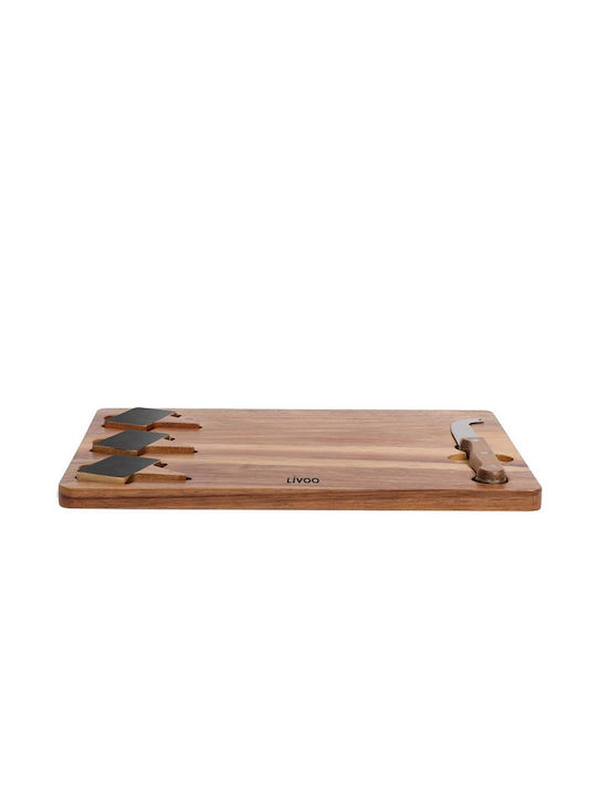 Livoo Wooden Serving Platter with Cheese Knife & Pinnacles 32.5x23.5x1.5cm