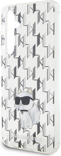 Karl Lagerfeld Monogram Choupette Umschlag Rückseite Kunststoff Transparent (Galaxy S23 FE)