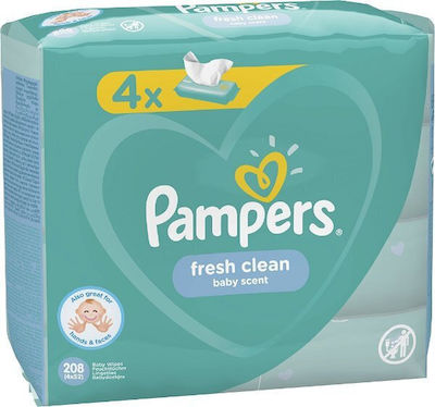 Pampers Fresh Clean Baby Wipes without Alcohol 4x52pcs