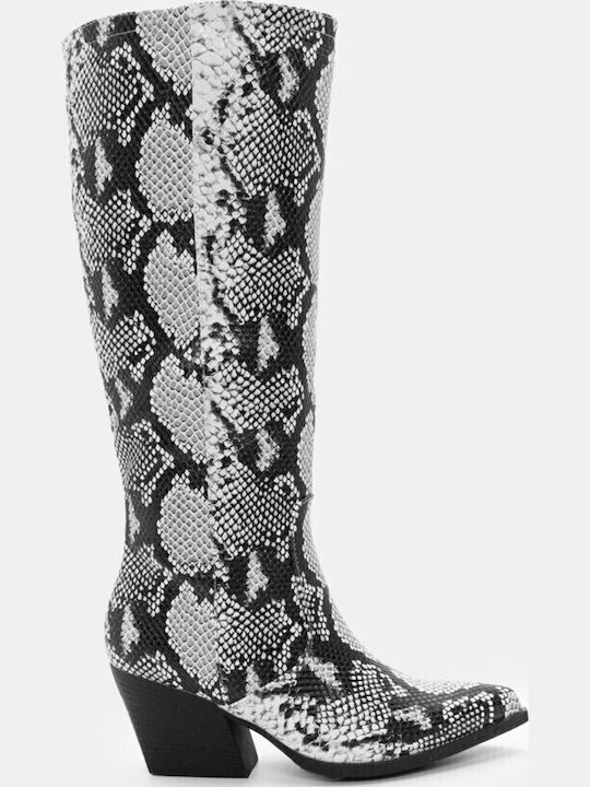 Damenstiefel mit mittlerem Absatz & Pelz Gray