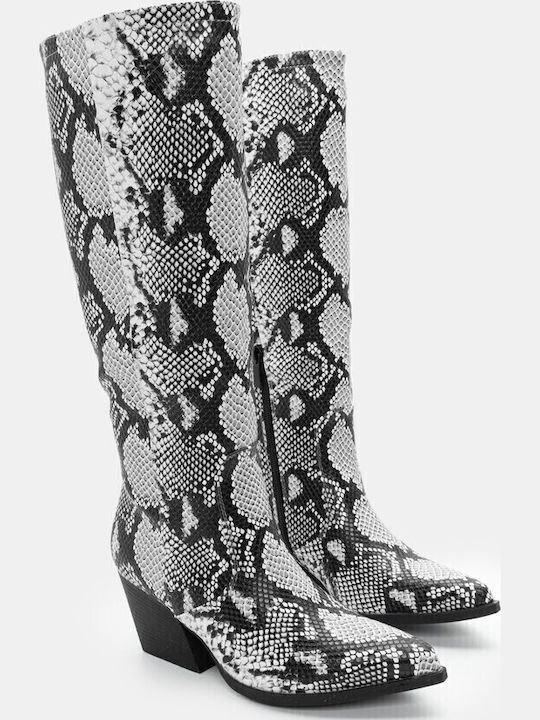 Damenstiefel mit mittlerem Absatz & Pelz Gray