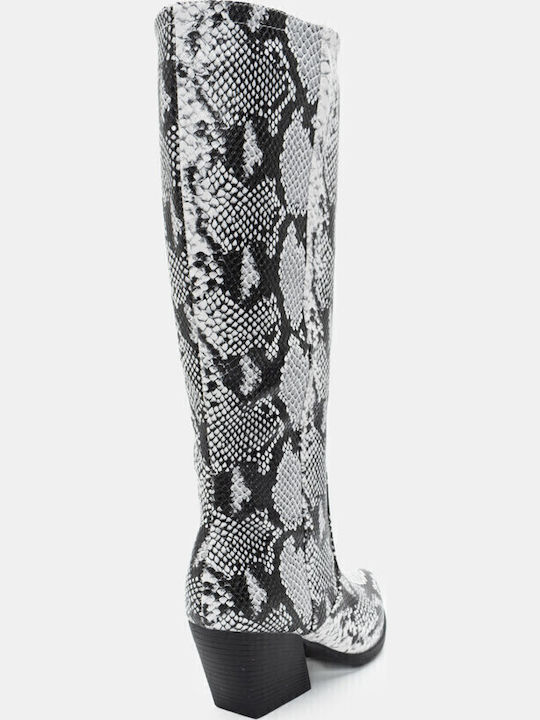 Damenstiefel mit mittlerem Absatz & Pelz Gray