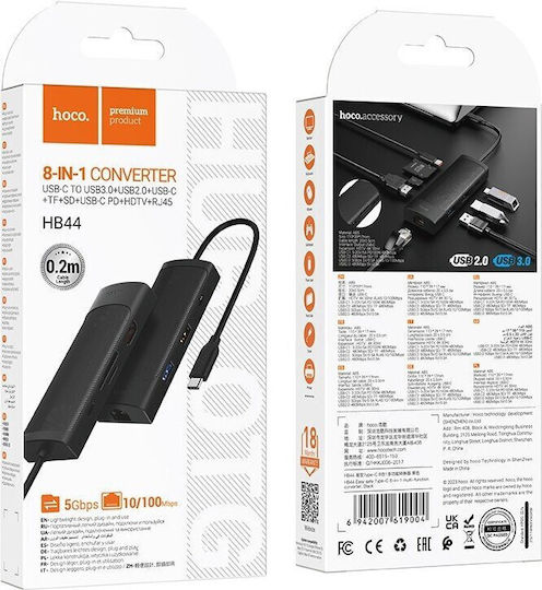Hoco HB44 Easy USB-C Docking Station mit HDMI 4K PD Ethernet Schwarz