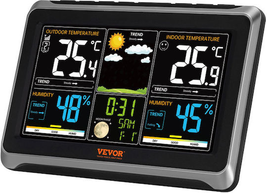 Vevor SNQXZWX75VAAAAQ08V2 Wireless Stație meteorologică Digital De masă Negru