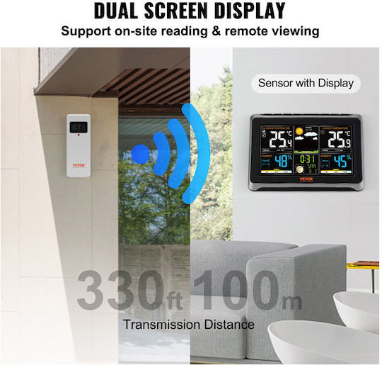 Vevor SNQXZWX75VAAAAQ08V2 Wireless Stație meteorologică Digital De masă Negru