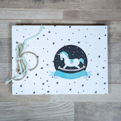 WISH BOOK 29X24CM WITH CAROUSEL RIBBON WHITE BLUE