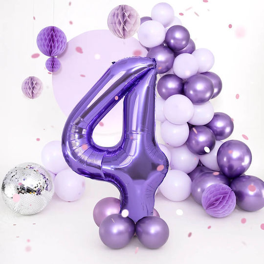 Number 4 Foil Purple Balloons