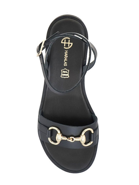 Leather Women's Flat Sandals in Black Color