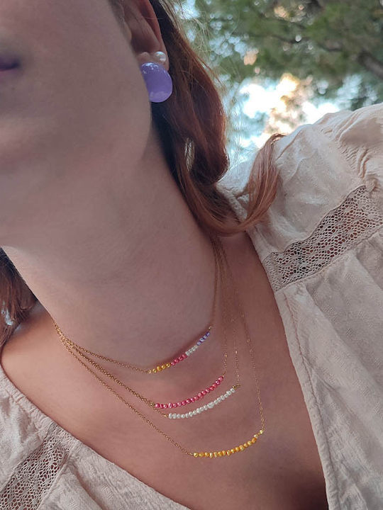 Theodora's Jewellery Κολιέ από Ροζ Επιχρυσωμένο Ατσάλι με Πέρλες Ροζ Pink