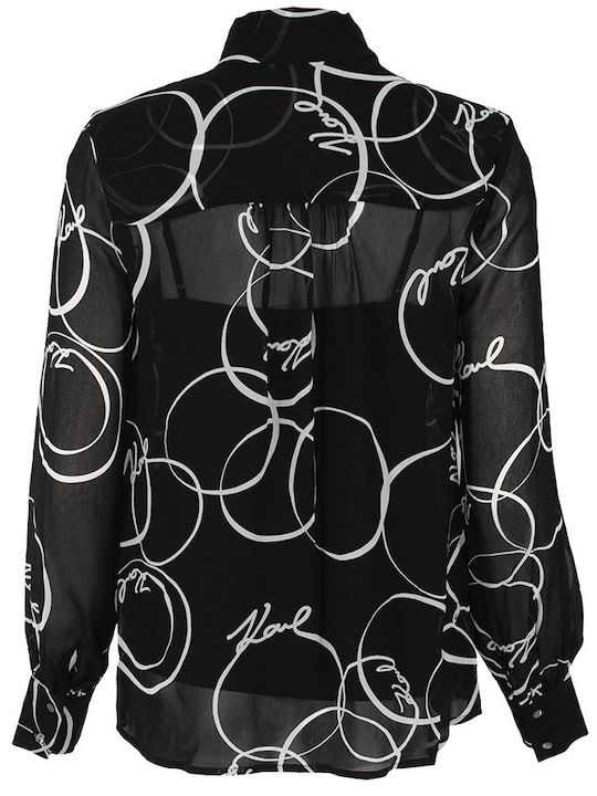 Karl Lagerfeld Women's Blouse Long Sleeve Black and white