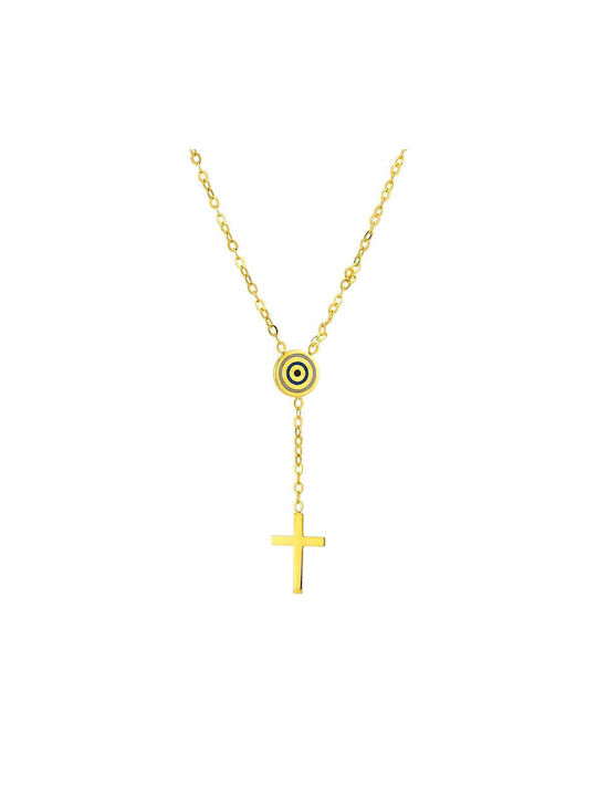 Goldsmith Women's Gold Necklace 9 Carats Evil Eye Round Pendant Yellow Gold