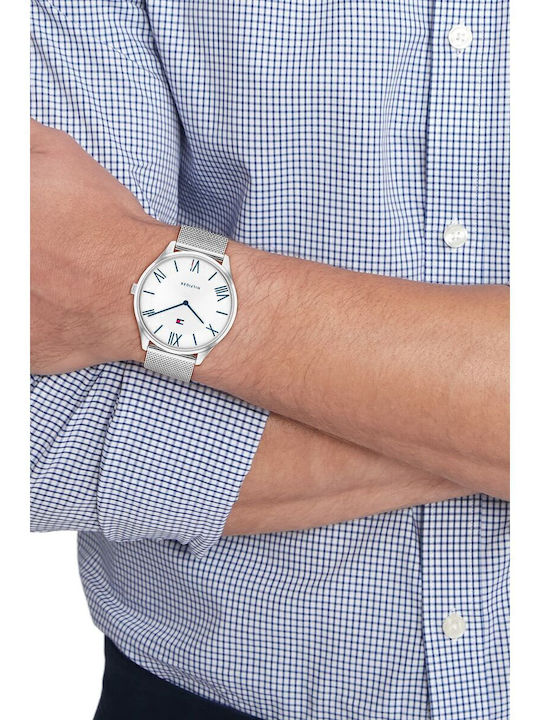 Tommy Hilfiger Becker Ανδρικό Ρολόι 43mm Μπαταρίας με Ασημί Ατσάλινο Μπρασελέ