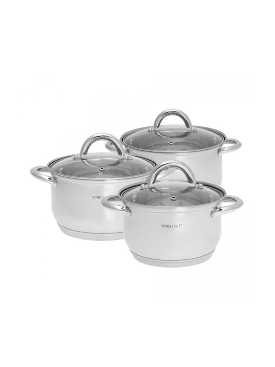 KING Hoff Pots Set Made of Stainless Steel Silver with Non-Stick Interior Coating 3 Pieces