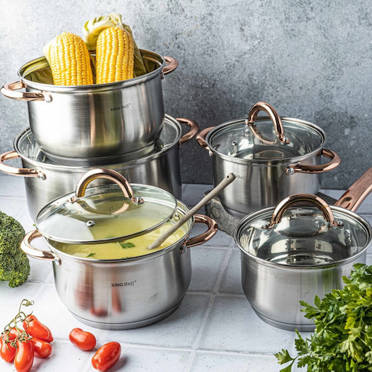KING Hoff KING Hoff Töpfe Set aus Rostfreiem Stahl Inox / Kupfer mit Antihaftbeschichtung 5 Töpfe