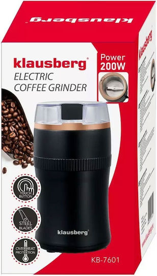 Klausberg Ηλεκτρικός Μύλος Καφέ 200W με Χωρητικότητα 60gr Μαύρος