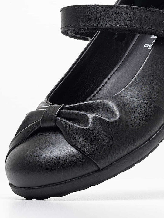 Geox Kids Leather Ballerinas with Hoop & Loop Closure Black