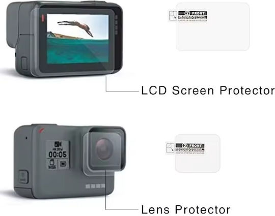 Screen Protector Tempered Glass + Camera Lens Covers for Action Cameras GoPro Hero 6 / Hero 5