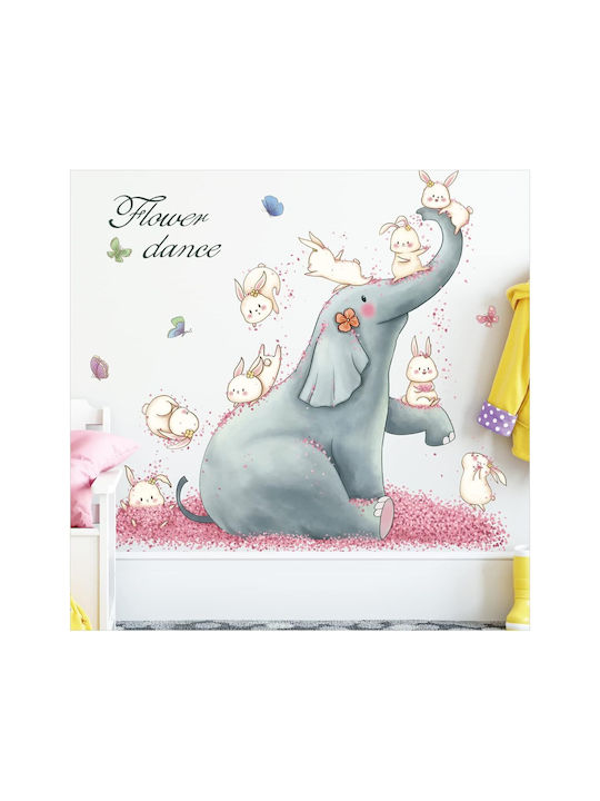 Kids Vinyl Wall Sticker Elephant With Animals And Bunnies