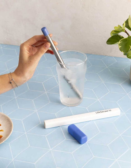 Преизползваема водна филтрираща сламка Lifestraw от неръждаема стомана, 3 броя, сини