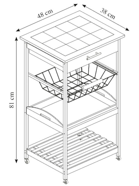 Kesper Wooden Kitchen Trolley 4 Tiers Brown 49x38x81cm